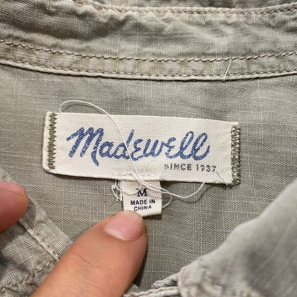 Madewell Utility Button Down Shirt Medium | Khaki Green Casual Long Sleeve Top - Picture 3 of 11